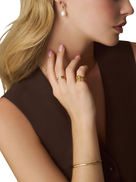 Orelia Open Wave Bangle, Gold - view 2, Gold