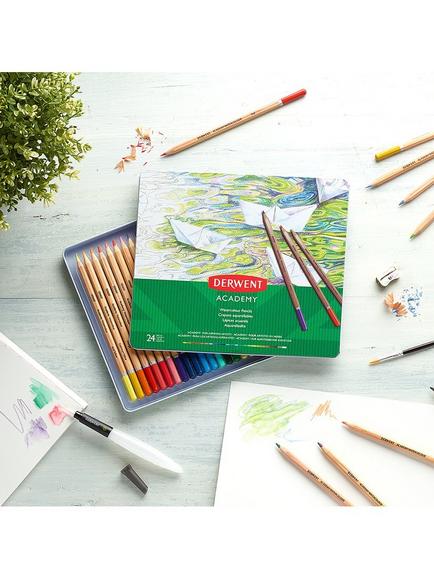 Derwent Academy Watercolour Pencils, Tin of 24 - view 2, Multi