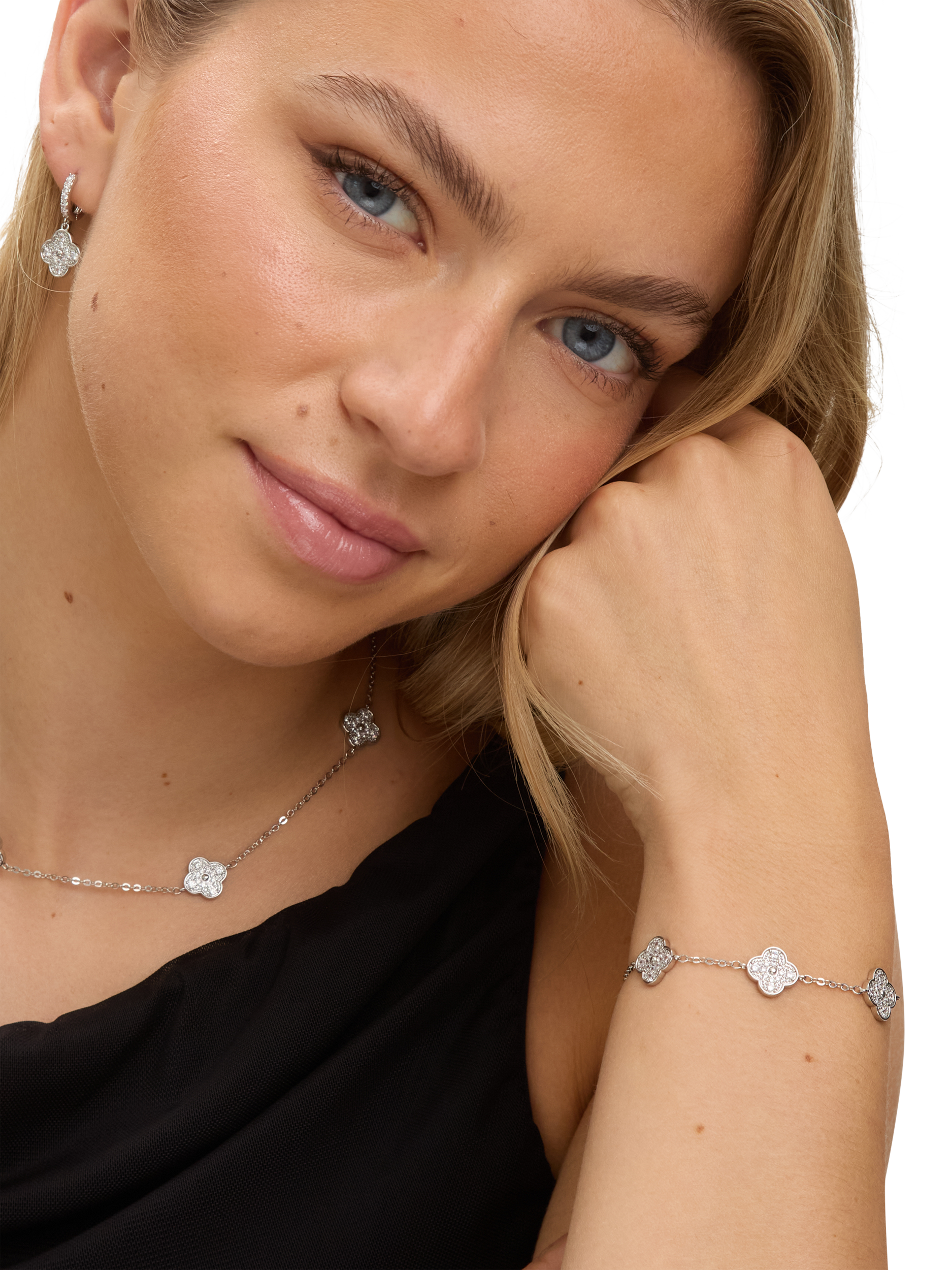 Product image 2 of 3, which shows Jon Richard Pave Clover Bracelet, Silver