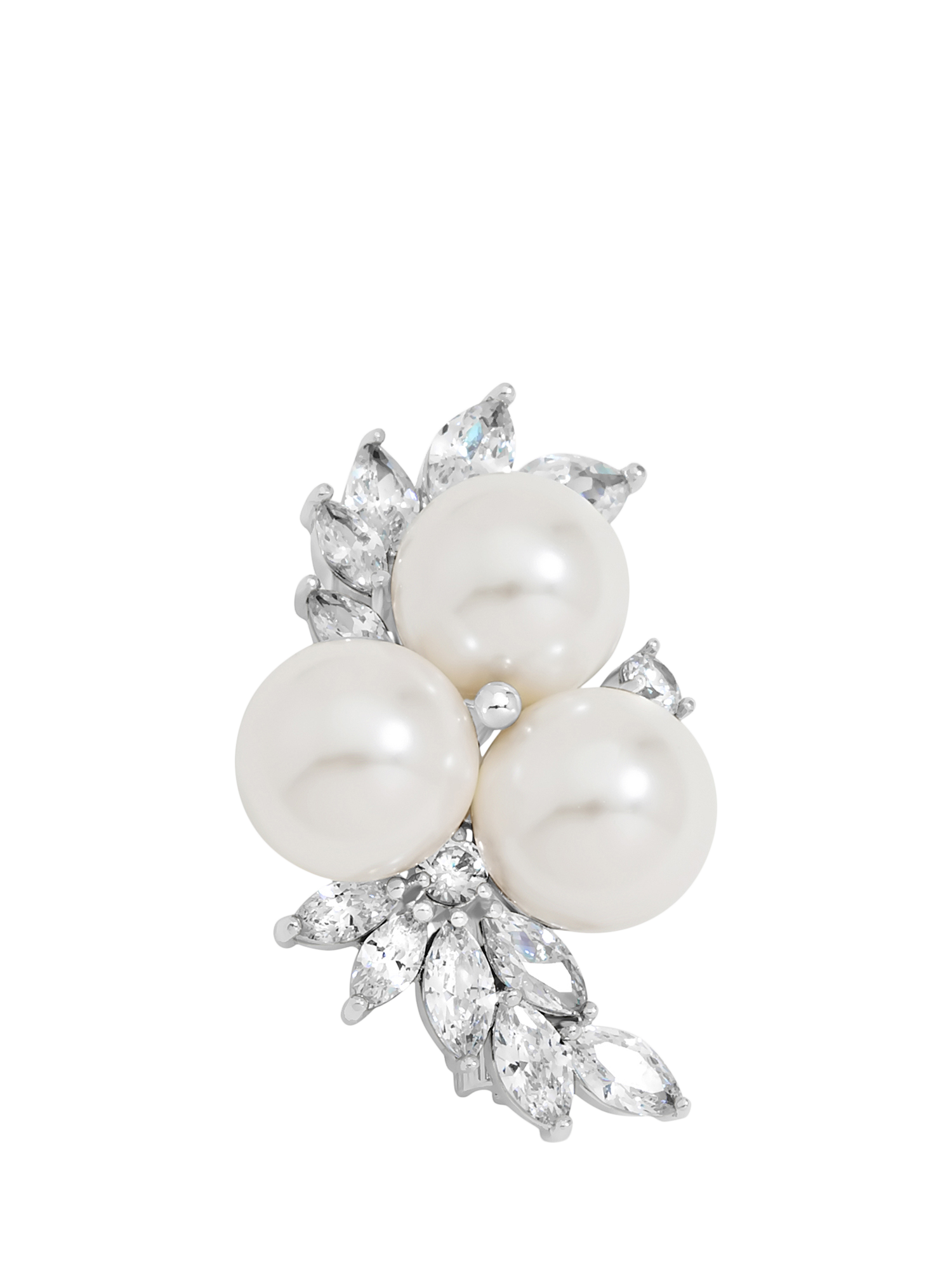 Product image 1 of 3, which shows Jon Richard Pearl and Crystal Custer Brooch, Silver