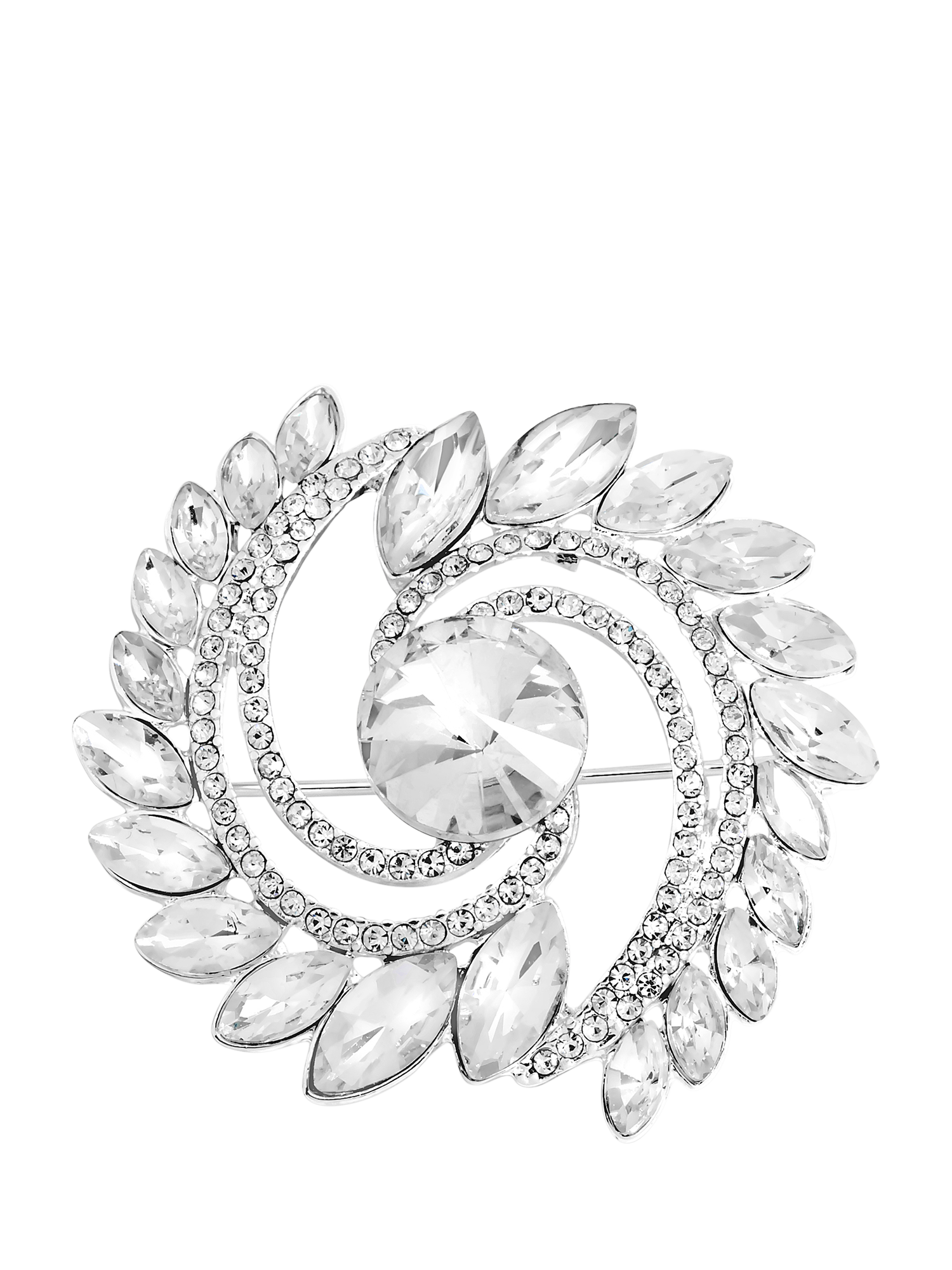 Product image 1 of 2, which shows Jon Richard Mixed Crystal Swirl Brooch, Silver