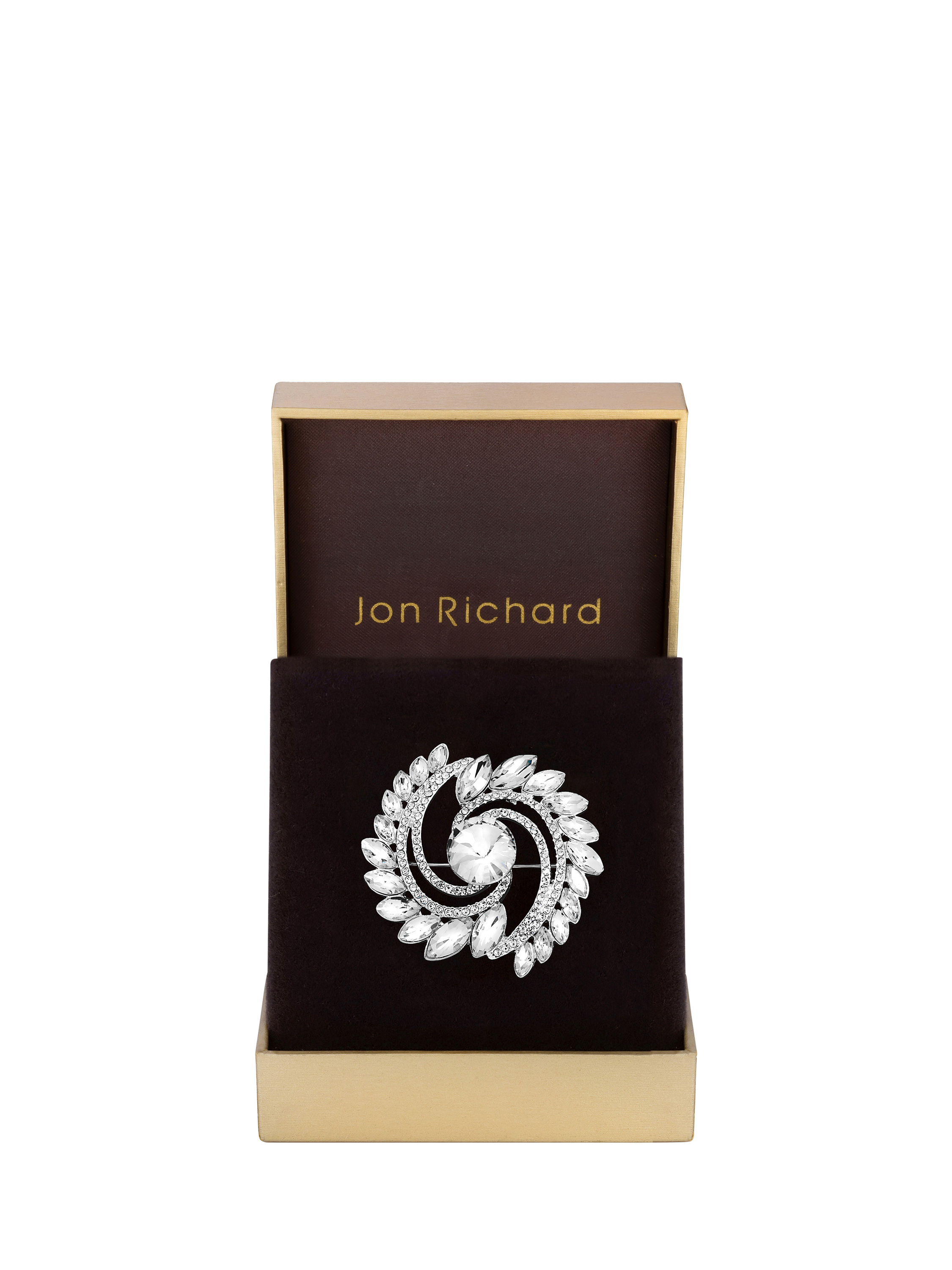 Product image 2 of 2, which shows Jon Richard Mixed Crystal Swirl Brooch, Silver