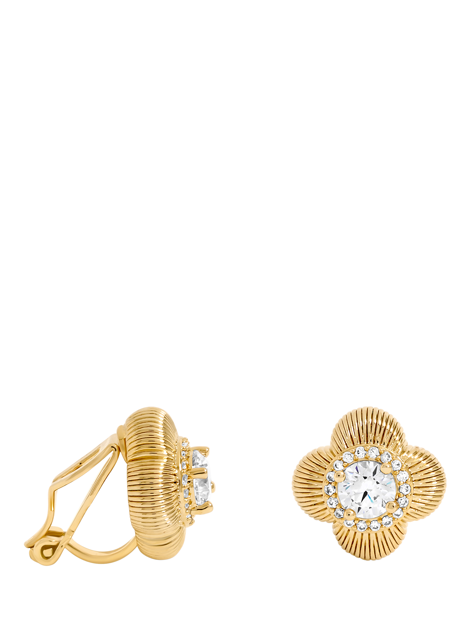 Product image 1 of 1, which shows Jon Richard Crystal Clover Clip On Earrings, Gold