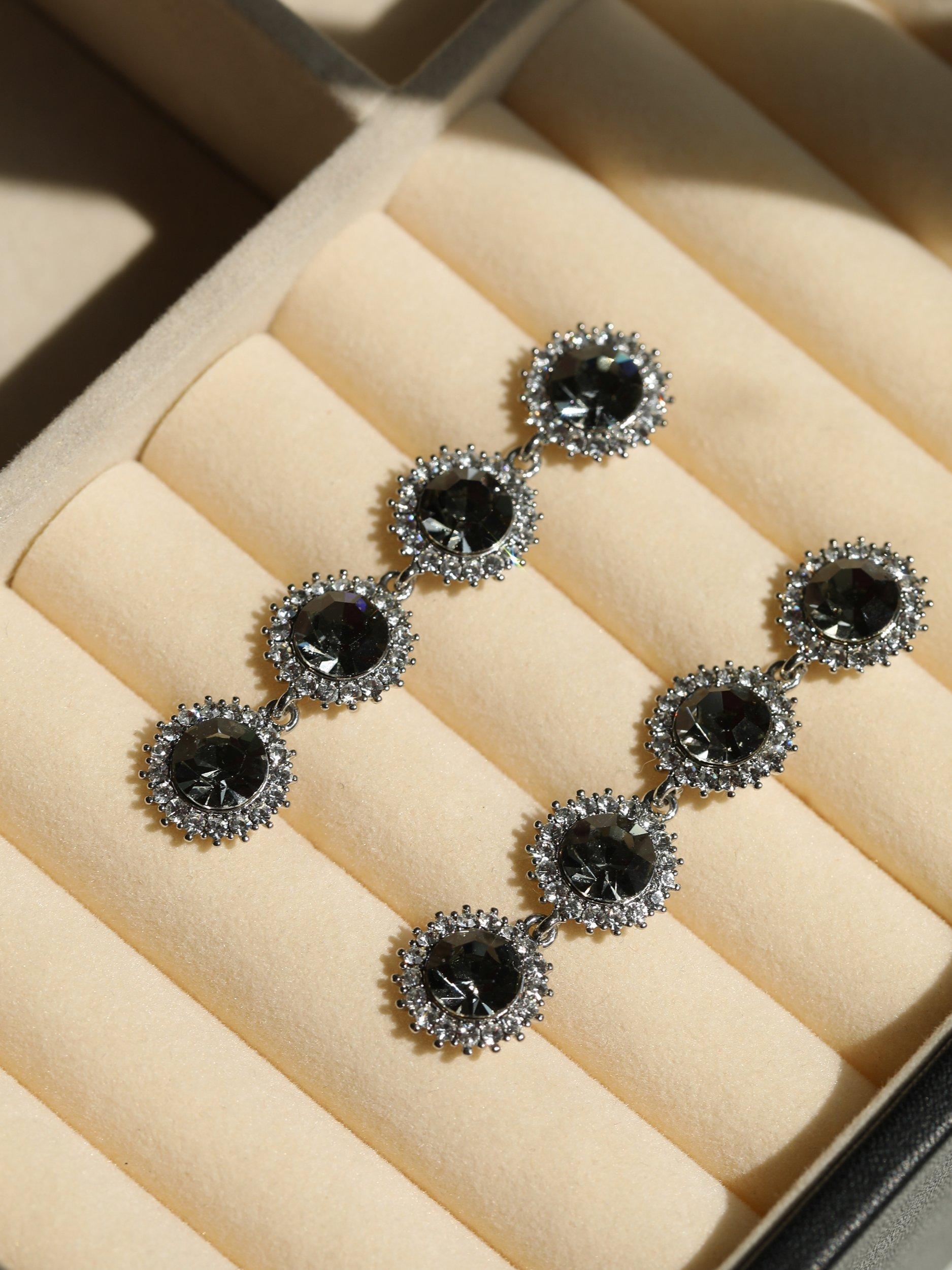 Product image 2 of 2, which shows Jon Richard Statement Drop Earrings, Silver/Black