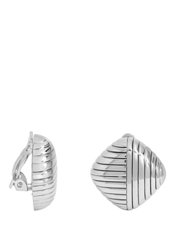 Jon Richard Ridge Square Clip On Earrings, Silver
