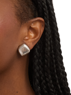 Jon Richard Ridge Square Clip On Earrings - view 2, Silver