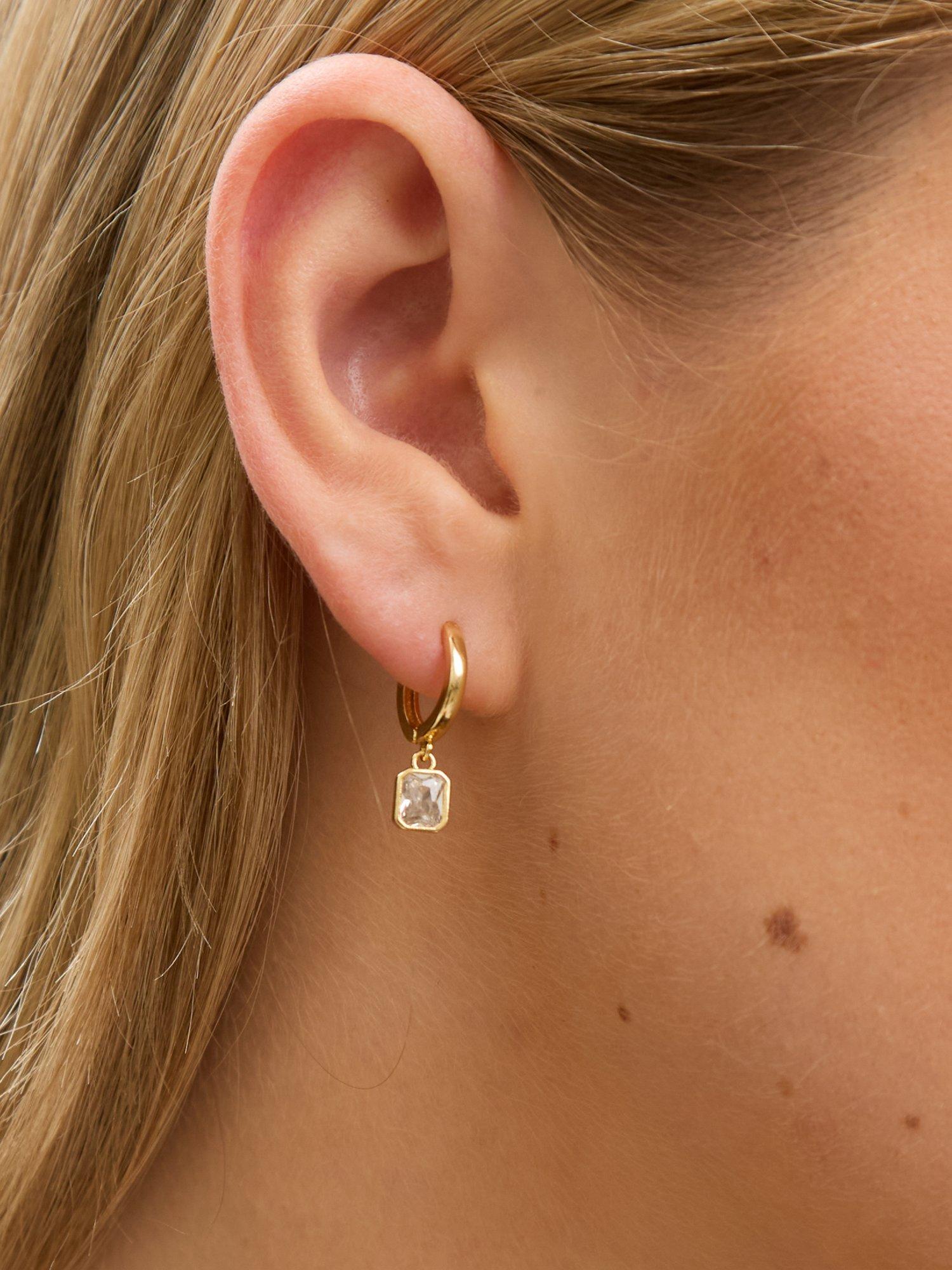 Product image 2 of 2, which shows Jon Richard Crystal Huggie Drop Earrings, Gold