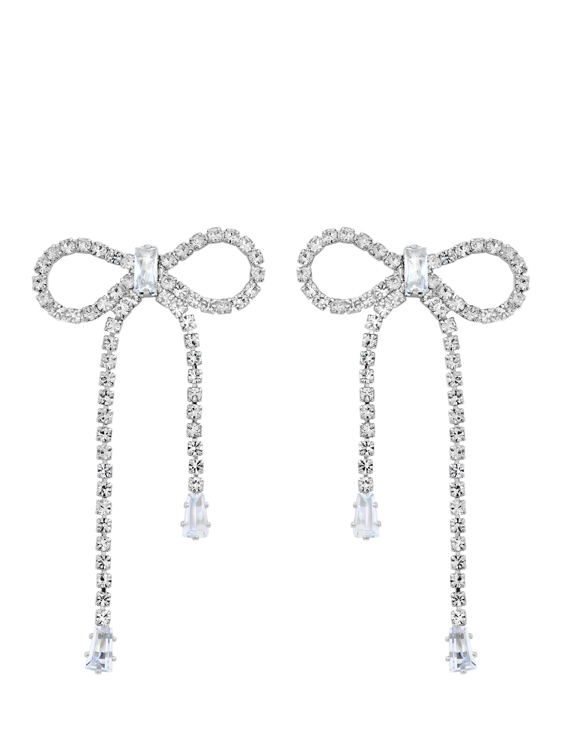 Product image 1 of 1, which shows Jon Richard Crystal Statement Bow Drop Earrings, Silver