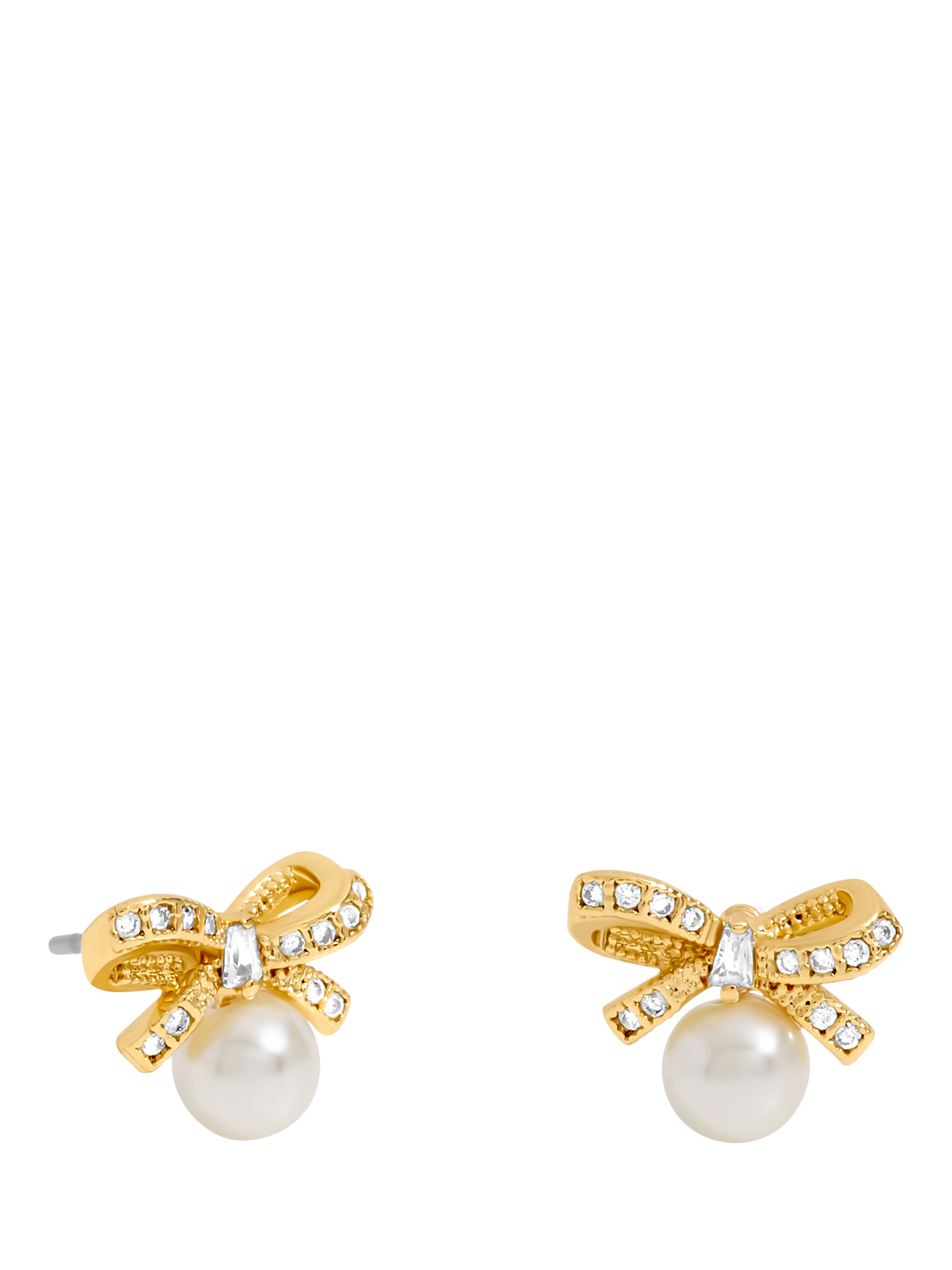Product image 1 of 2, which shows Jon Richard Bow and Pearl Earrings, Gold