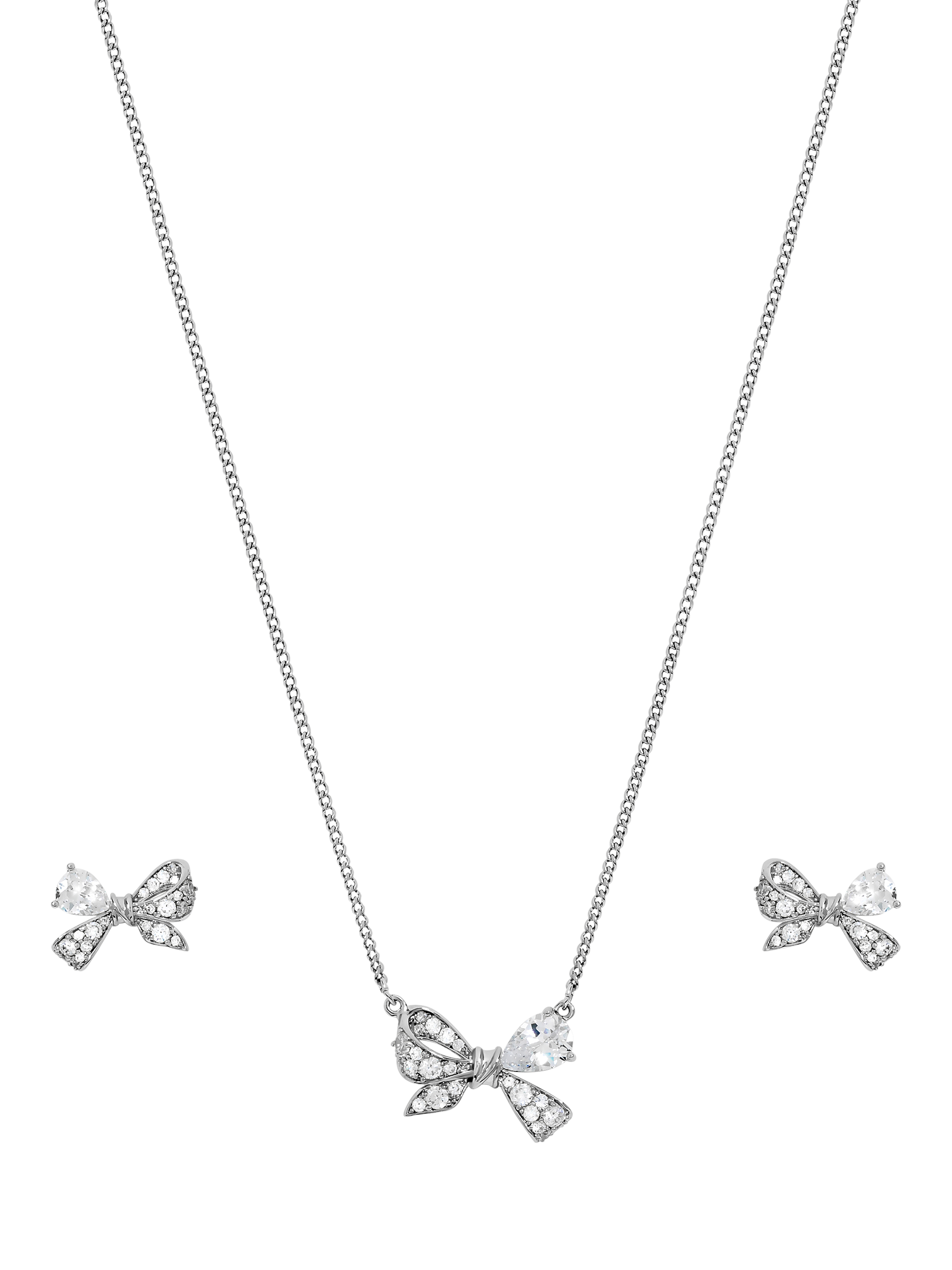 Product image 2 of 5, which shows Jon Richard Bow Necklace and Earrings Set, Silver
