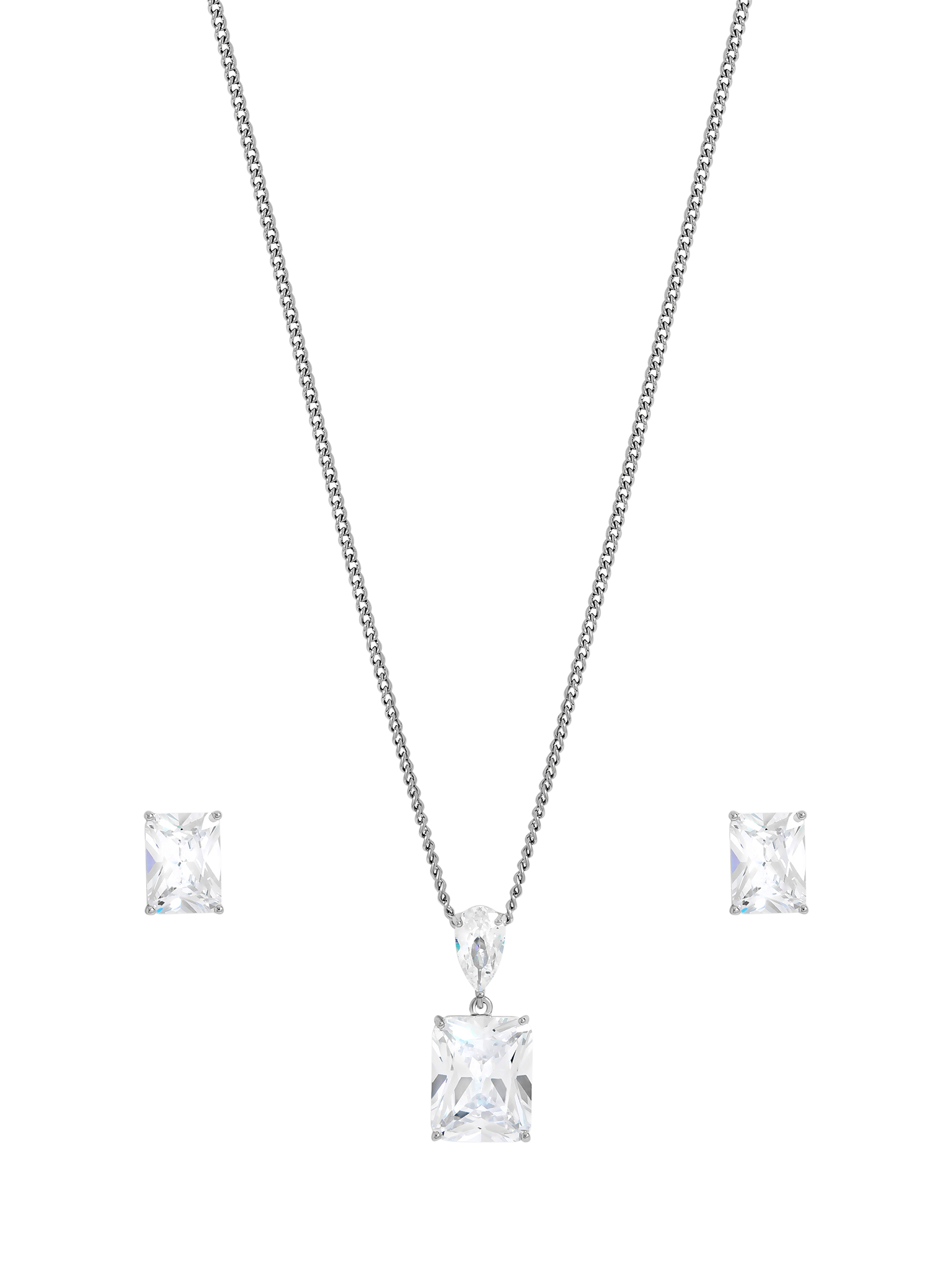 Product image 1 of 2, which shows Jon Richard Crystal Open Stone Pendant Set, Silver
