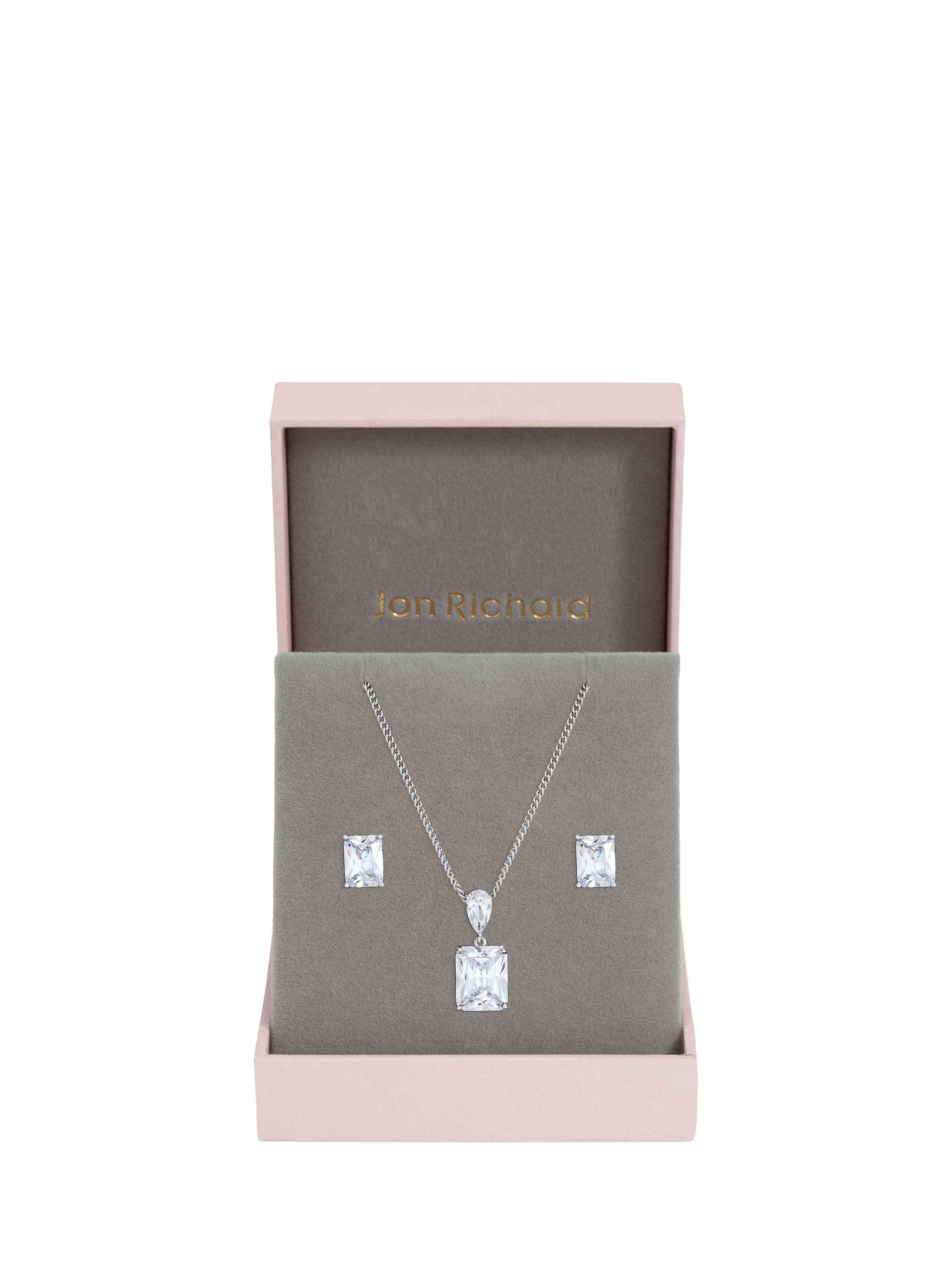 Product image 2 of 2, which shows Jon Richard Crystal Open Stone Pendant Set, Silver