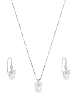 Jon Richard Crystal Bow and Pearl Drop Set, Silver, Silver