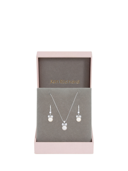 Jon Richard Crystal Bow and Pearl Drop Set, Silver - view 2, Silver