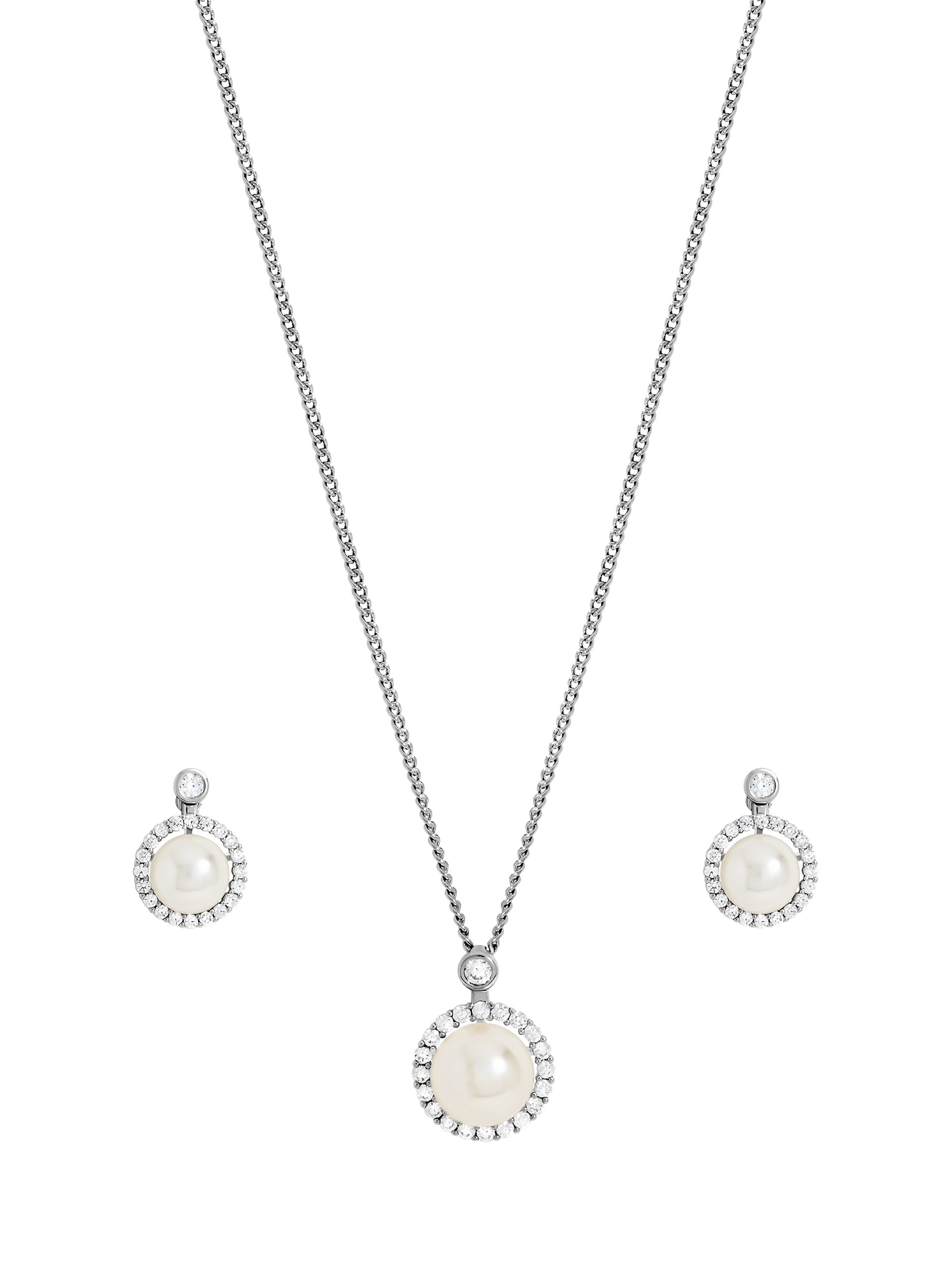 Product image 1 of 2, which shows Jon Richard Cubic Zirconia Pearl Halo Box Set, Silver