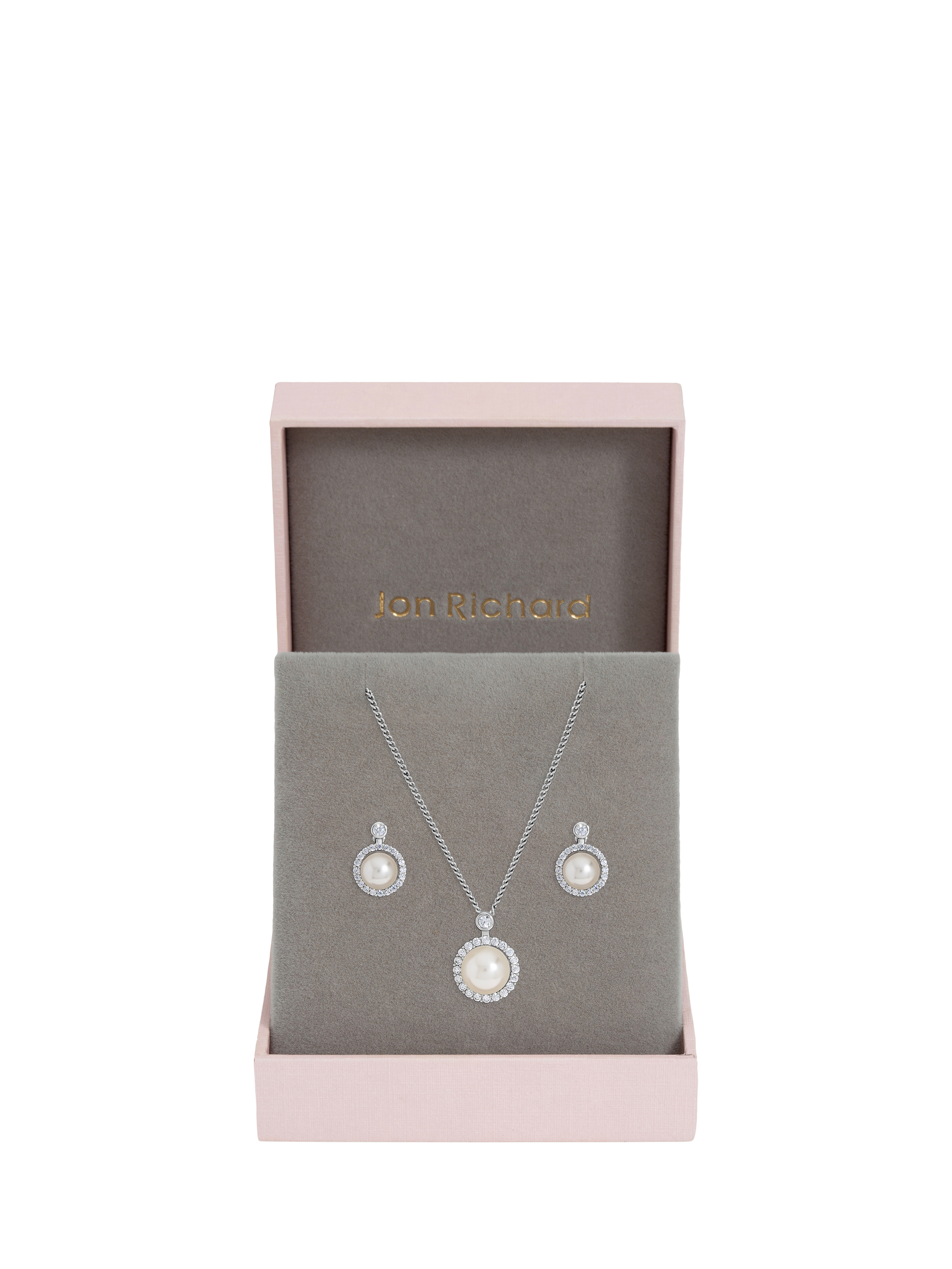 Product image 2 of 2, which shows Jon Richard Cubic Zirconia Pearl Halo Box Set, Silver