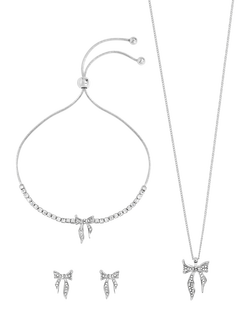 Jon Richard Pave Bow Trio Set, Silver, Silver