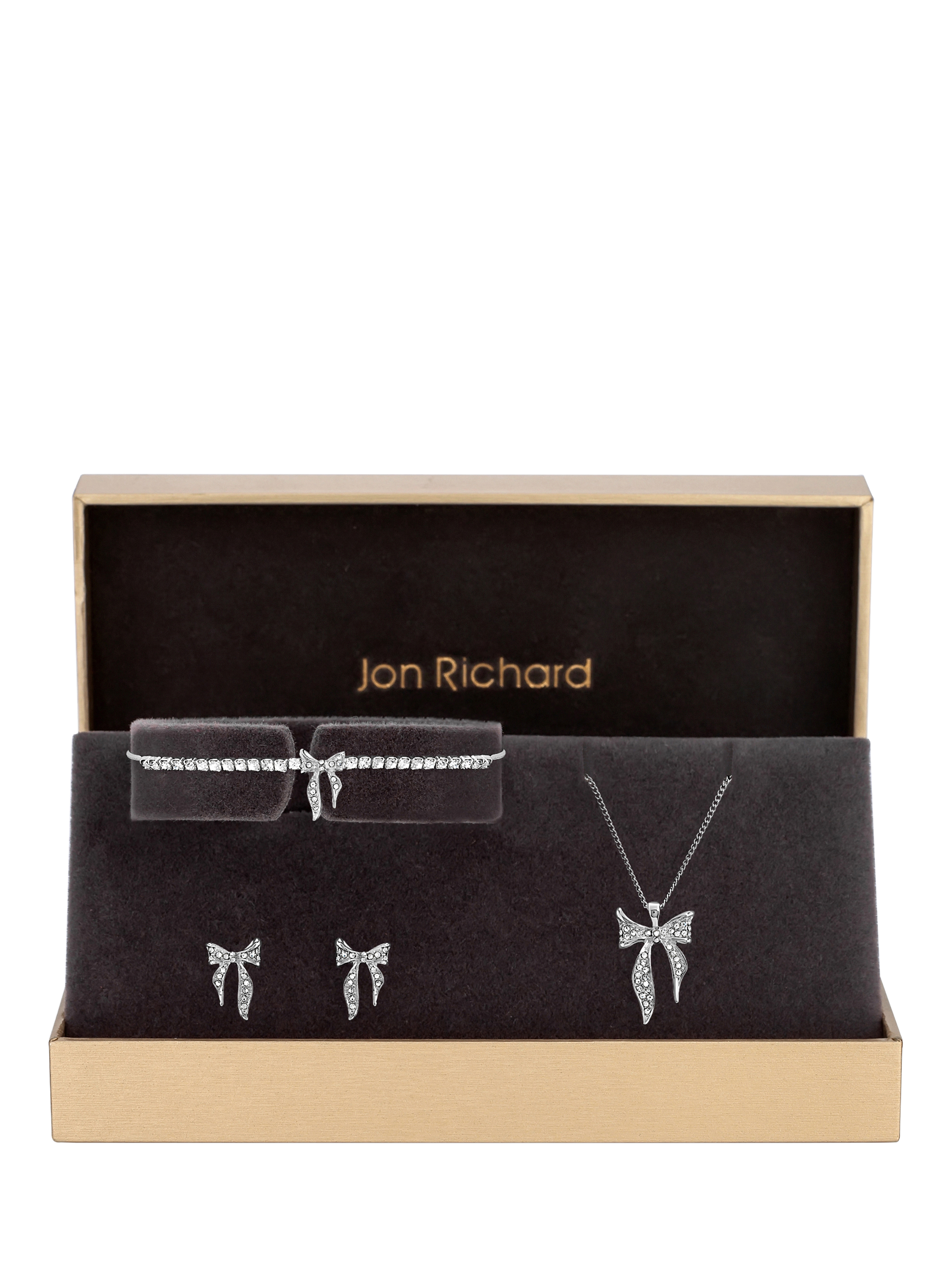 Product image 2 of 4, which shows Jon Richard Pave Bow Trio Set, Silver