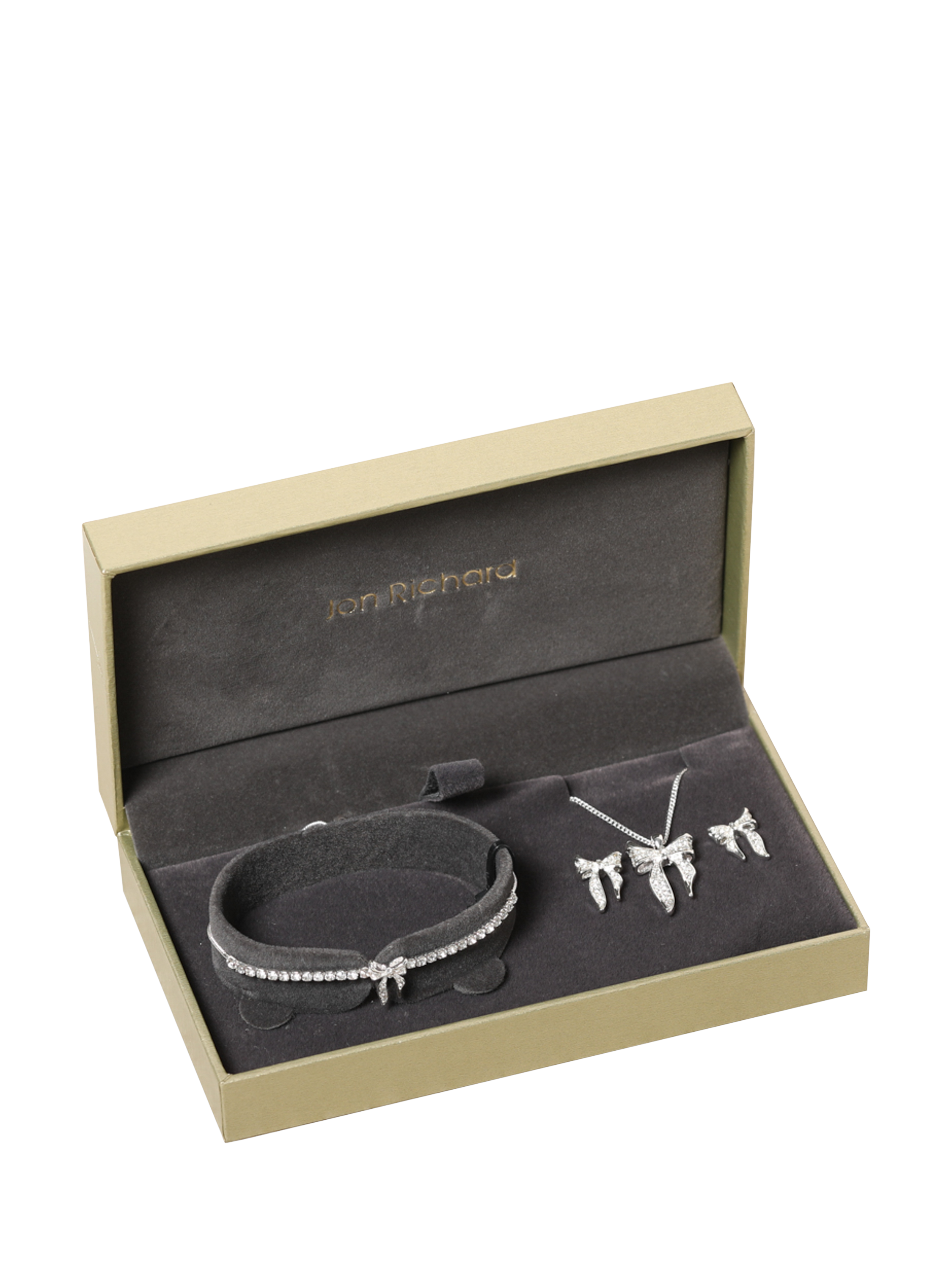 Product image 4 of 4, which shows Jon Richard Pave Bow Trio Set, Silver