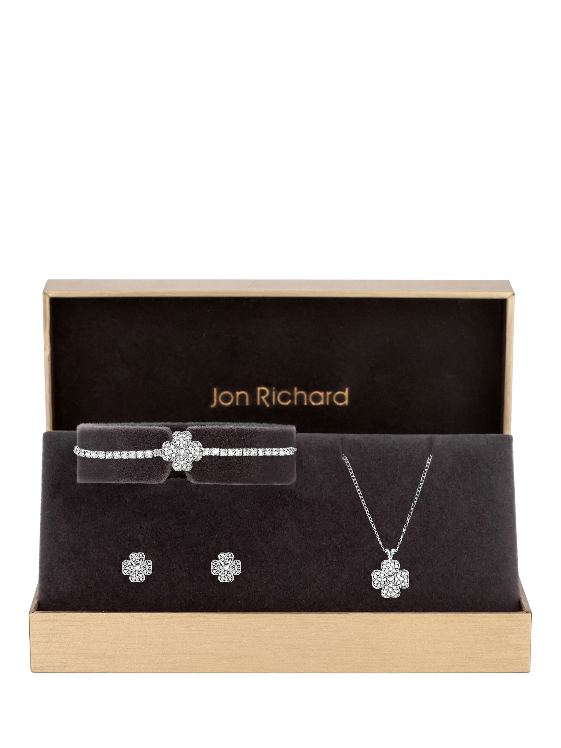 Product image 2 of 4, which shows Jon Richard Pave Clover Trio Set, Silver