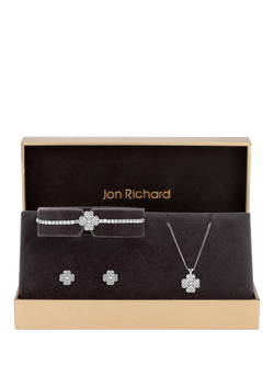 Jon Richard Pave Clover Trio Set, Silver - view 2, Silver