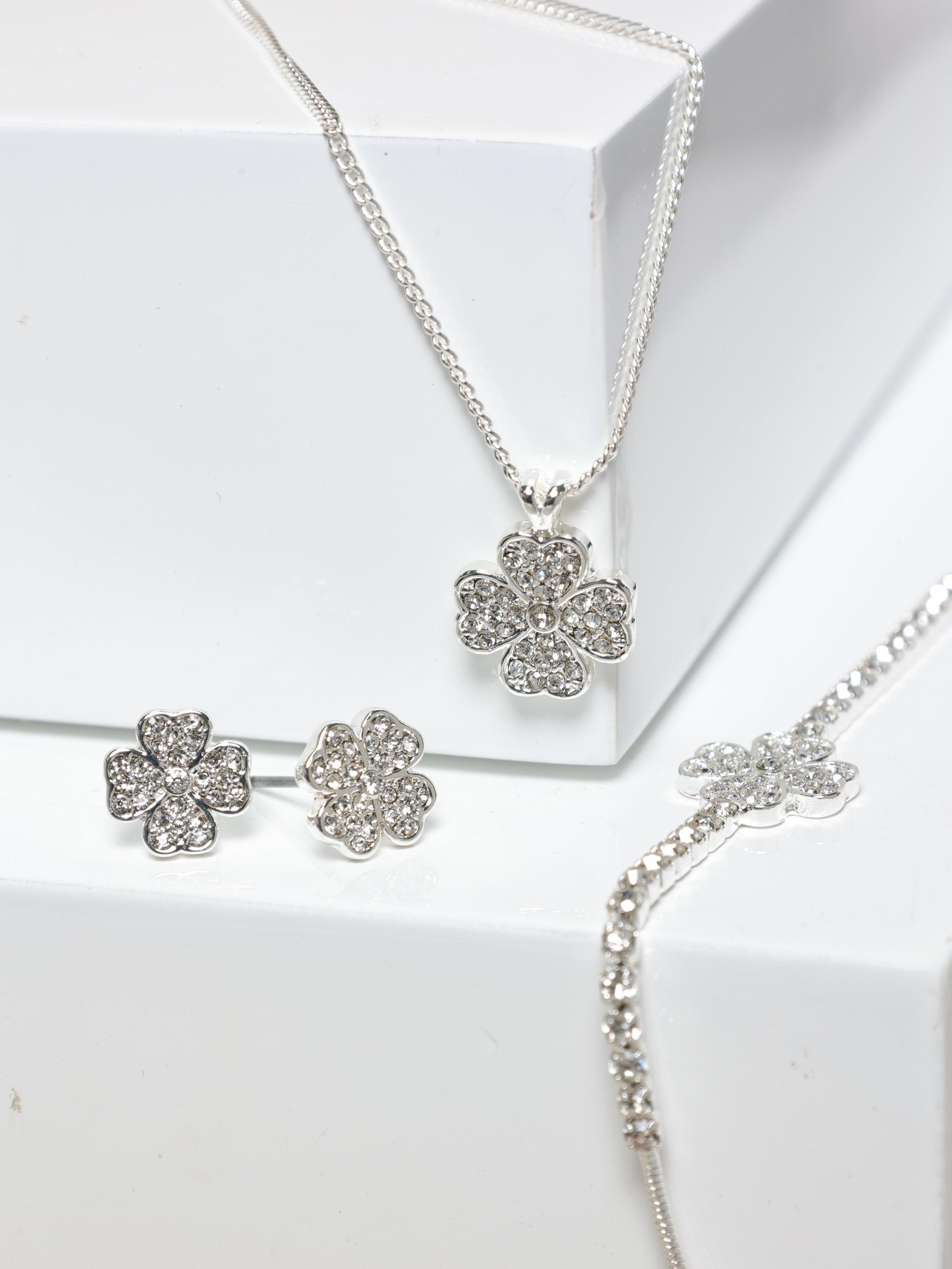 Product image 3 of 4, which shows Jon Richard Pave Clover Trio Set, Silver