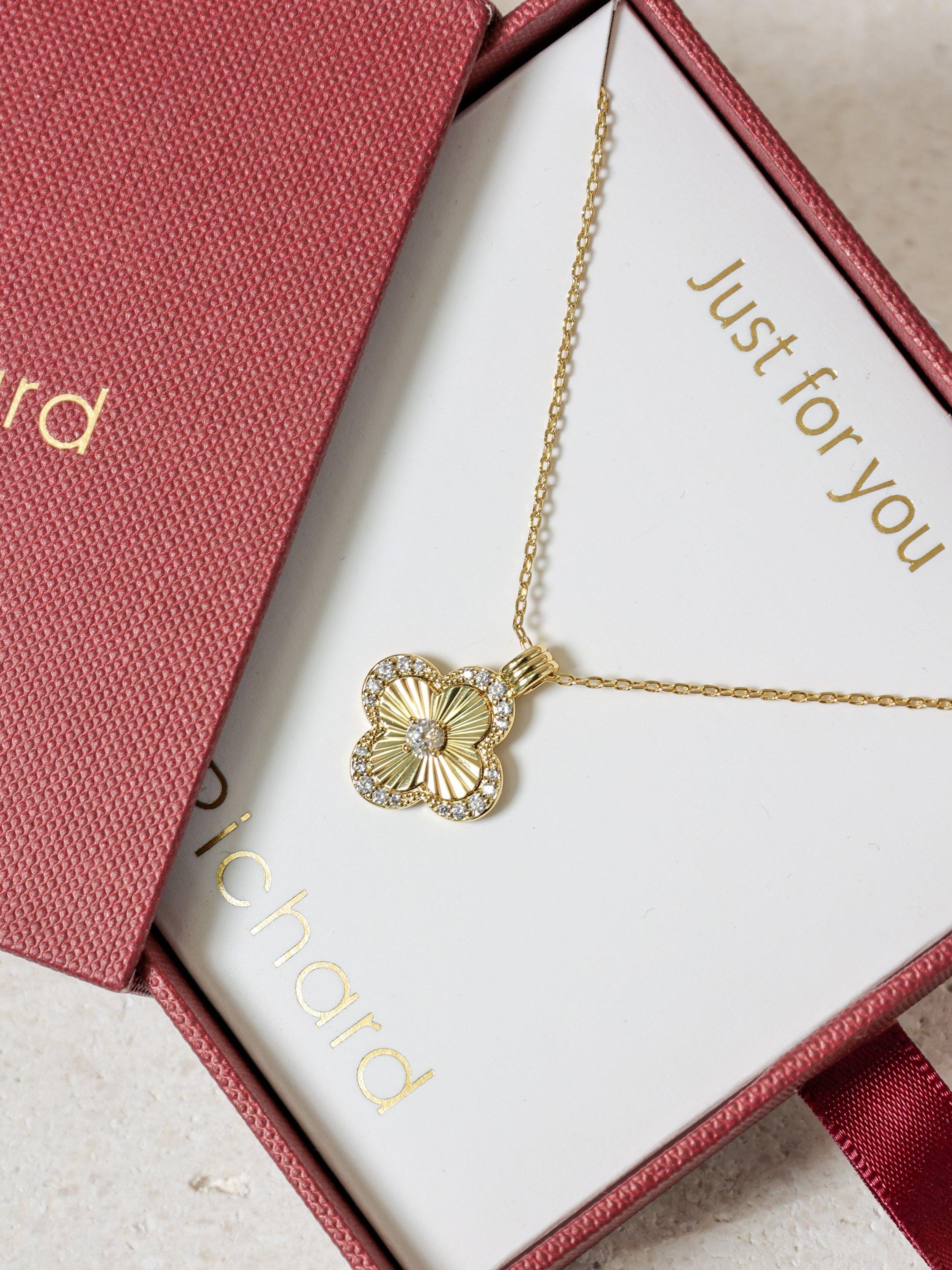 Product image 3 of 4, which shows Jon Richard Crystal Clover Pendant, Gold