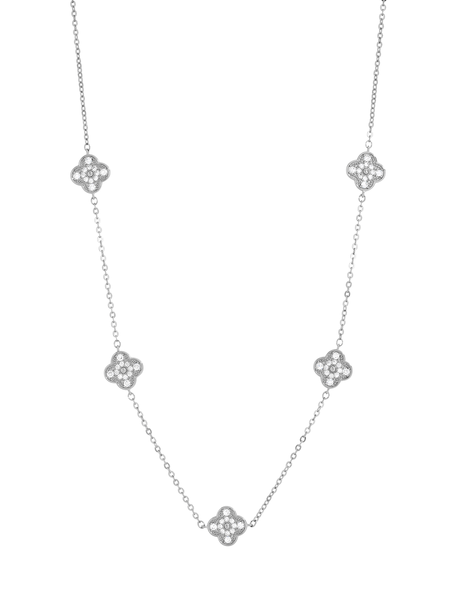 Product image 1 of 4, which shows Jon Richard Pave Clover Necklace, Silver