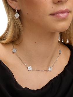 Jon Richard Pave Clover Necklace, Silver - view 2, Silver