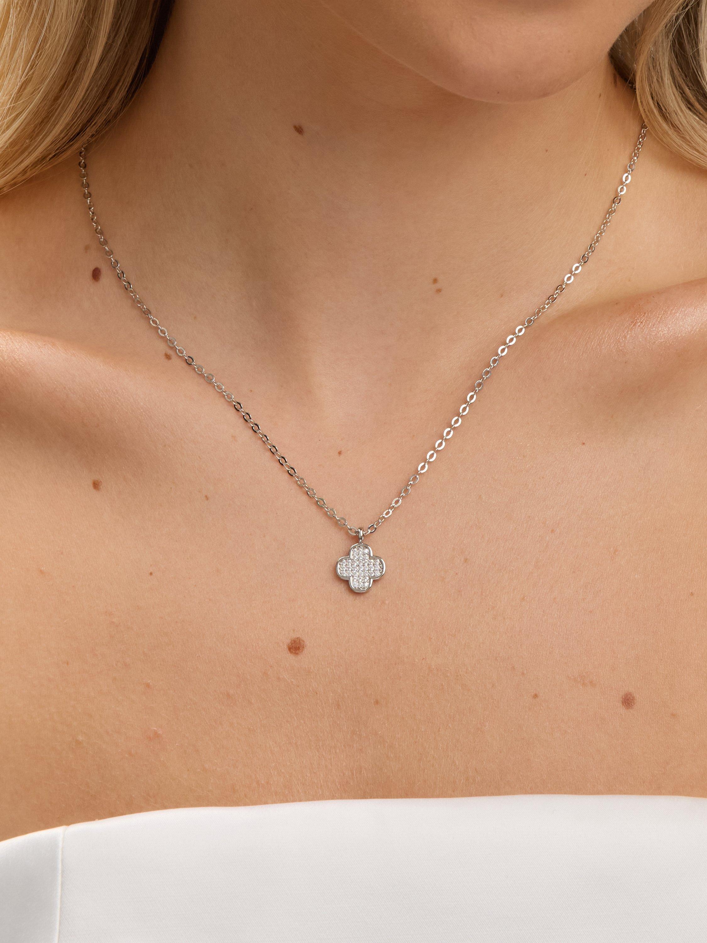 Product image 4 of 4, which shows Jon Richard Micro Pave Clover Pendant, Silver