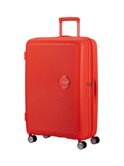American Tourister SoundBox 4-Wheel Spinner 77cm Expandable Large Suitcase, Neon Orange