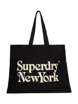 Superdry Cotton Tote Bag, Black/Off White