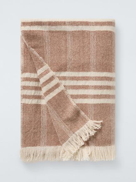 John Lewis Herringbone Woven Wool Throw, Auburn