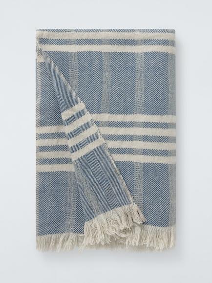 John Lewis Herringbone Woven Wool Throw, Blue