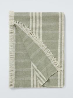 John Lewis Herringbone Woven Wool Throw, Green