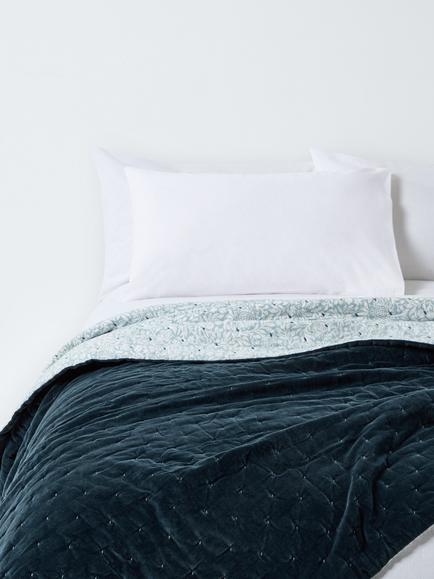 John Lewis Hidcote Cotton Velvet Quilt, Dark Blue