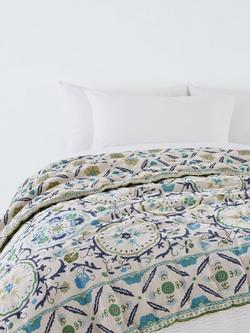 John Lewis Keya Suzani Quilted Bedspread, Multi, Blue