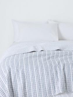 John Lewis Striped Cotton Bedspread, Blue, Blue