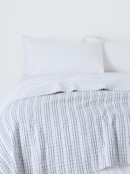 John Lewis Striped Cotton Quilt, Blue, Blue
