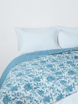 John Lewis Floral Quilted Bedspread, Blue, Blue