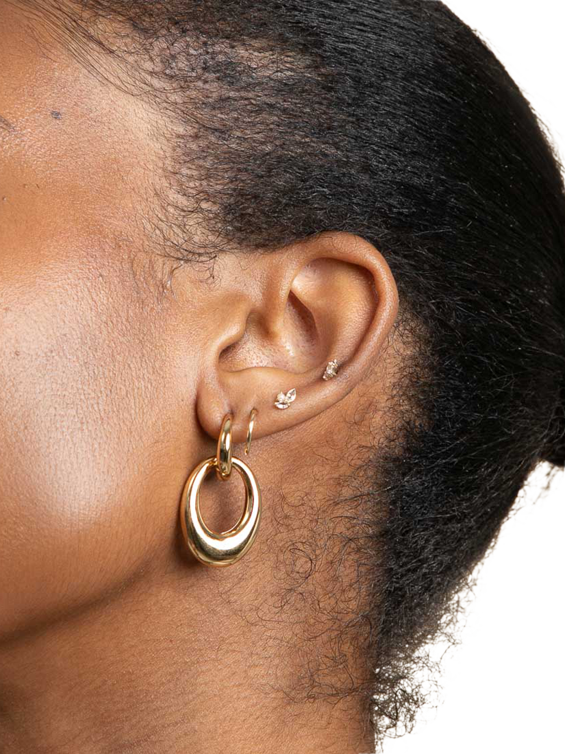 Product image 2 of 2, which shows Astrid & Miyu Dome Link Hoop Earrings, Yellow Gold