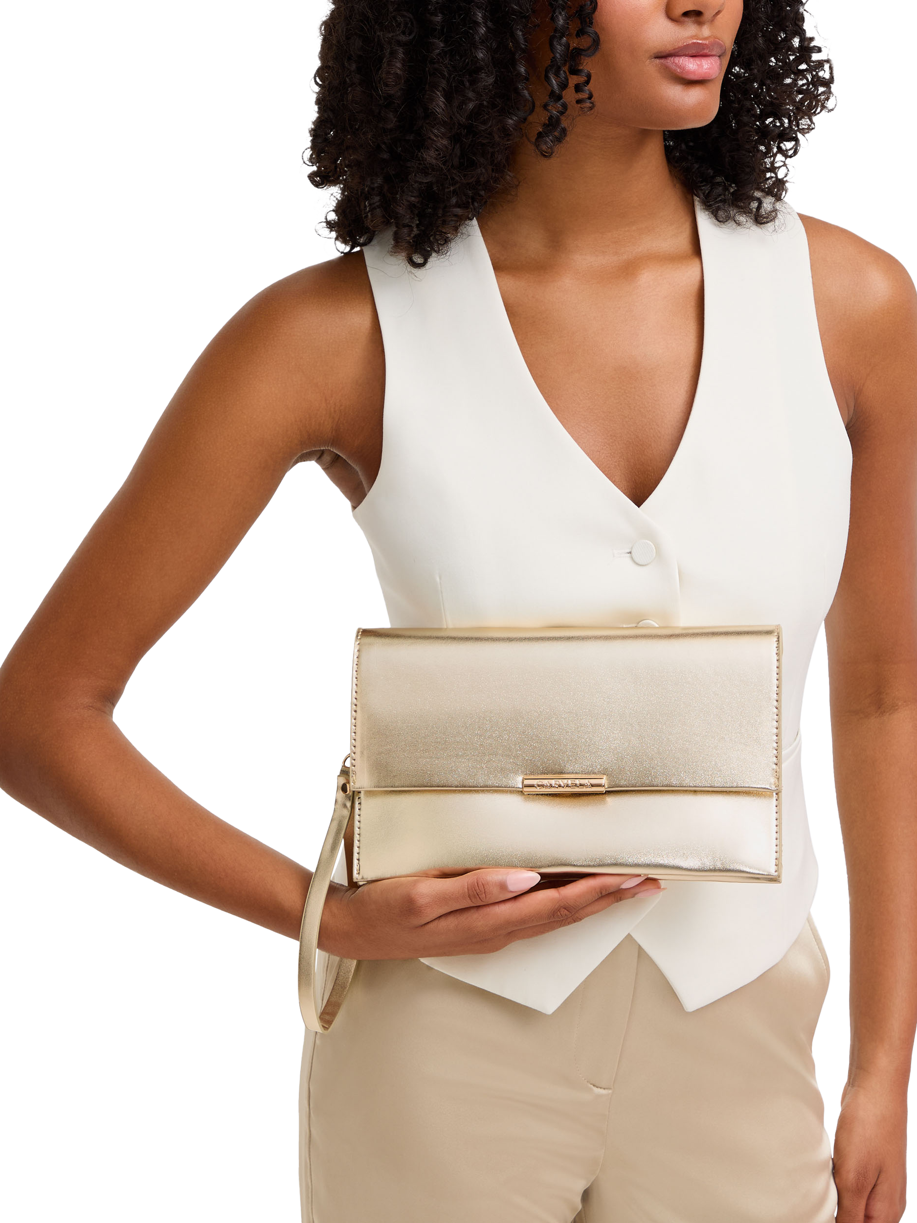 Product image 3 of 6, which shows Carvela Caterina Clutch Bag, Gold
