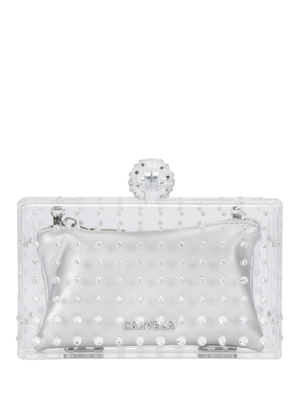 Carvela Cristallo Embellished Clutch Bag, Silver