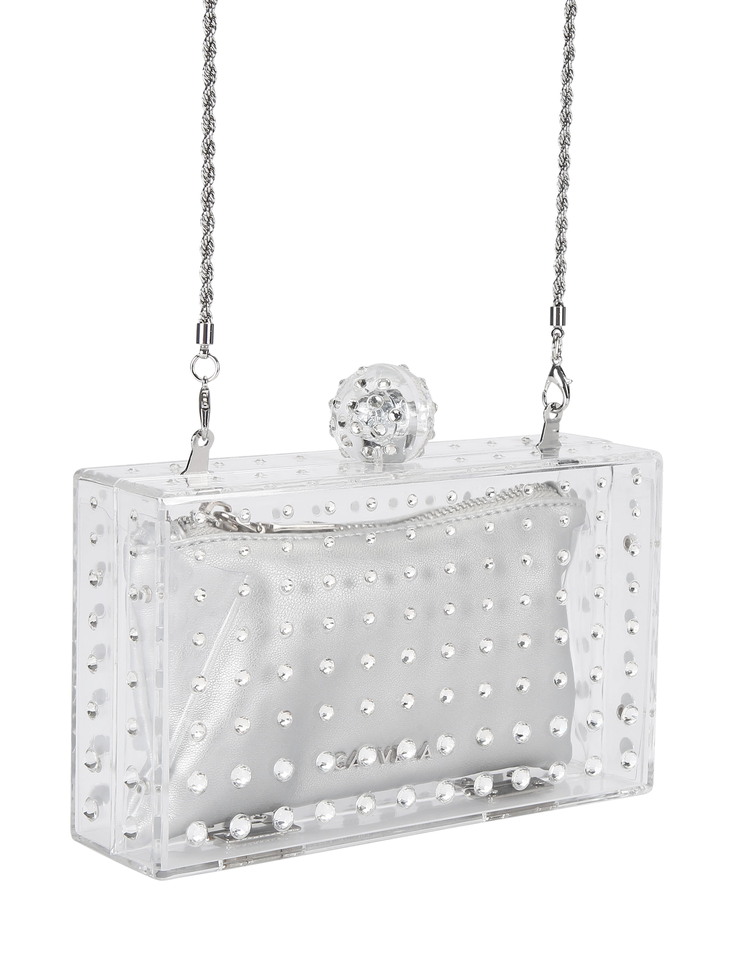 Product image 2 of 4, which shows Carvela Cristallo Embellished Clutch Bag, Silver