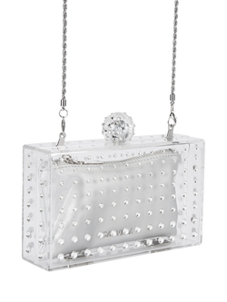Carvela Cristallo Embellished Clutch Bag - view 2, Silver