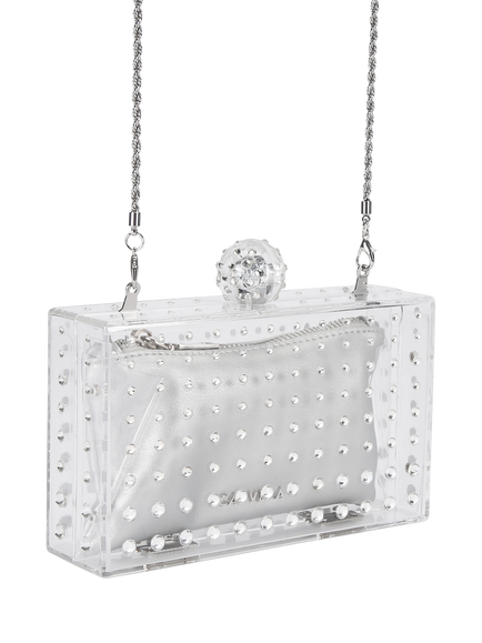 Carvela Cristallo Embellished Clutch Bag - view 2, Silver
