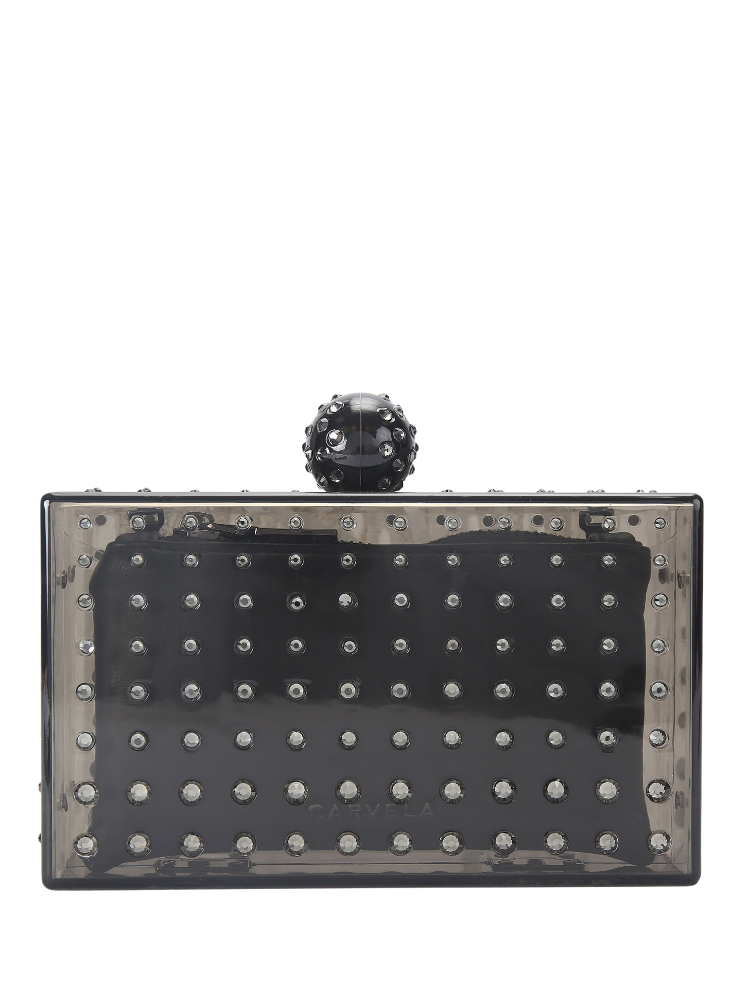 Product image 1 of 4, which shows Carvela Cristallo Embellished Clutch Bag, Black