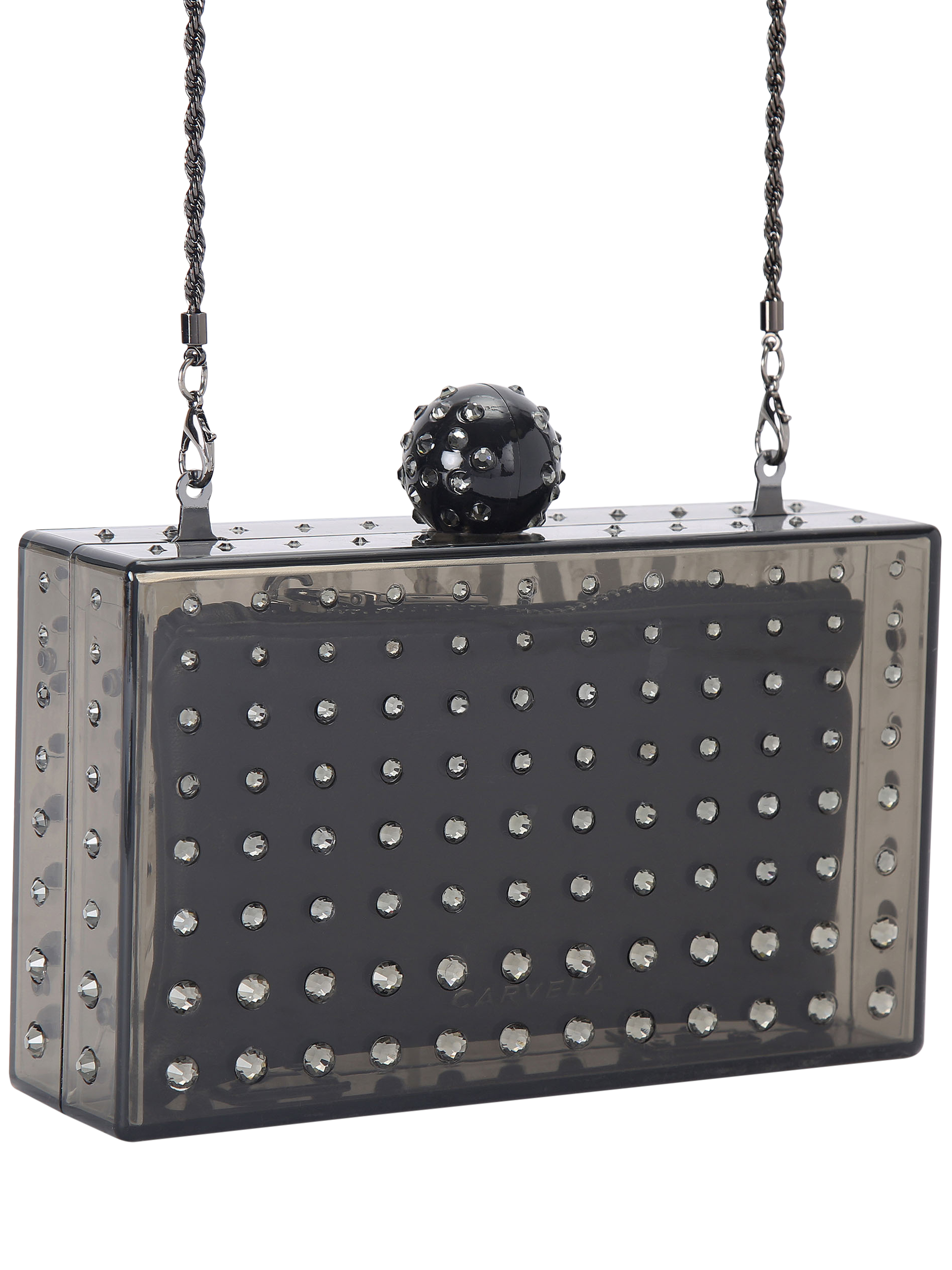 Product image 2 of 4, which shows Carvela Cristallo Embellished Clutch Bag, Black