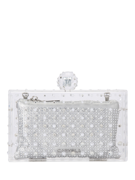 Carvela Cristallo Embellished Clutch Bag, Silver, Silver