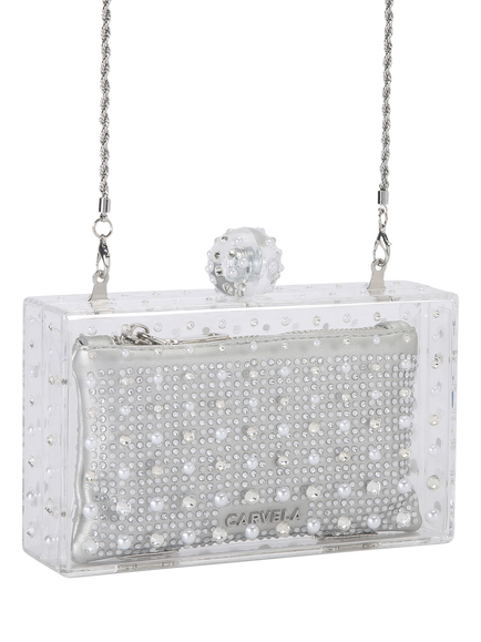 Carvela Cristallo Embellished Clutch Bag, Silver - view 2, Silver